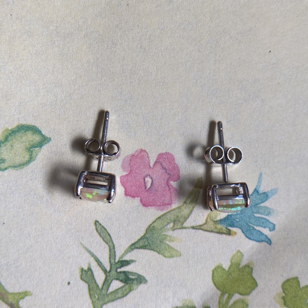 Sterling Silver Square Opal Stud Earrings. Opal S… - image 3